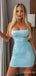 Simple Blue Spaghetti Strap Tight Short Homecoming Dress, HD32729