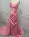 Sexy Pink V-neck Sleeveless Mermaid Floor Length Prom Dress with Beading, PD3648