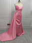 Sexy Pink V-neck Sleeveless Mermaid Floor Length Prom Dress with Beading, PD3648