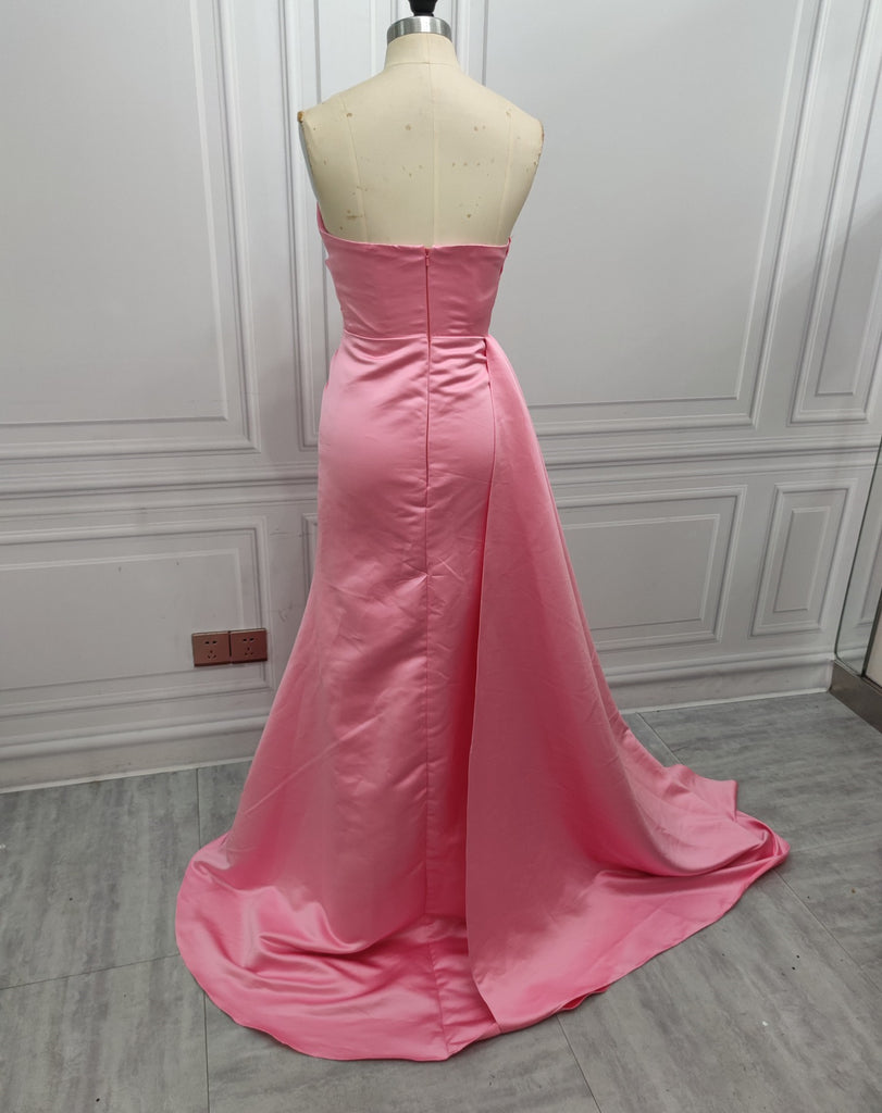 Sexy Pink V-neck Sleeveless Mermaid Floor Length Prom Dress with Beading, PD3648