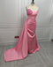 Sexy Pink V-neck Sleeveless Mermaid Floor Length Prom Dress with Beading, PD3648