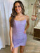 Elegant Purple Spaghetti Strap Backless Tight Short Mini Homecoming Dress, HD3145