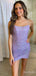 Elegant Purple Spaghetti Strap Backless Tight Short Mini Homecoming Dress, HD3145