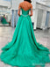 Elegant Green Off the Shoulder Rhinestone A-line Long Prom Ball Gown, PD38043