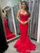 Sexy V-neck Red Backless Beading Mermaid Long Prom Dress, PD38044