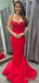 Sexy V-neck Red Backless Beading Mermaid Long Prom Dress, PD38044