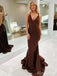 Sexy Chocolate V-neck Mermaid Long Prom Dress, Evening Gown, PD38049