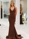 Sexy Chocolate V-neck Mermaid Long Prom Dress, Evening Gown, PD38049