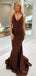 Sexy Chocolate V-neck Mermaid Long Prom Dress, Evening Gown, PD38049