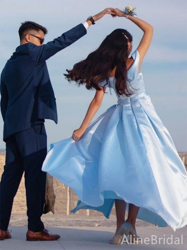 Elegant Pale Blue Off the Shoulder A-line Long Prom Dress, Evening Dress, PD38050