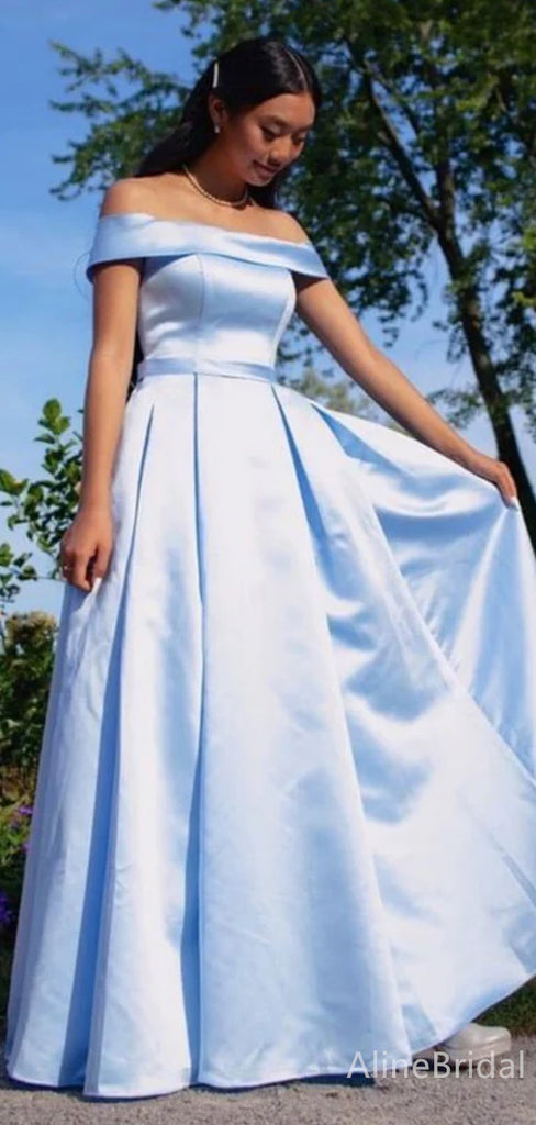 Elegant Pale Blue Off the Shoulder A-line Long Prom Dress, Evening Dress, PD38050
