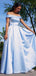 Elegant Pale Blue Off the Shoulder A-line Long Prom Dress, Evening Dress, PD38050