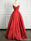Elegant Red V-neck Spaghetti Strap A-line Long Prom Dress, Evening Dress, PD38051