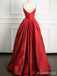 Elegant Red V-neck Spaghetti Strap A-line Long Prom Dress, Evening Dress, PD38051