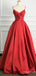 Elegant Red V-neck Spaghetti Strap A-line Long Prom Dress, Evening Dress, PD38051