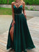 Sexy Emerald Green V-neck Spaghetti Strap A-line Long Prom Dress with Sash, Evening Dress, PD38053