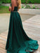Sexy Emerald Green V-neck Spaghetti Strap A-line Long Prom Dress with Sash, Evening Dress, PD38053
