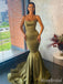Dramtic Olive Green Square Memriad Long Evening Gown with train, Prom Dress, PD38065