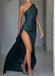 Elegant Reddish - Brown One Shoulder Side Slit Mermaid Long Prom Dress, PD38127