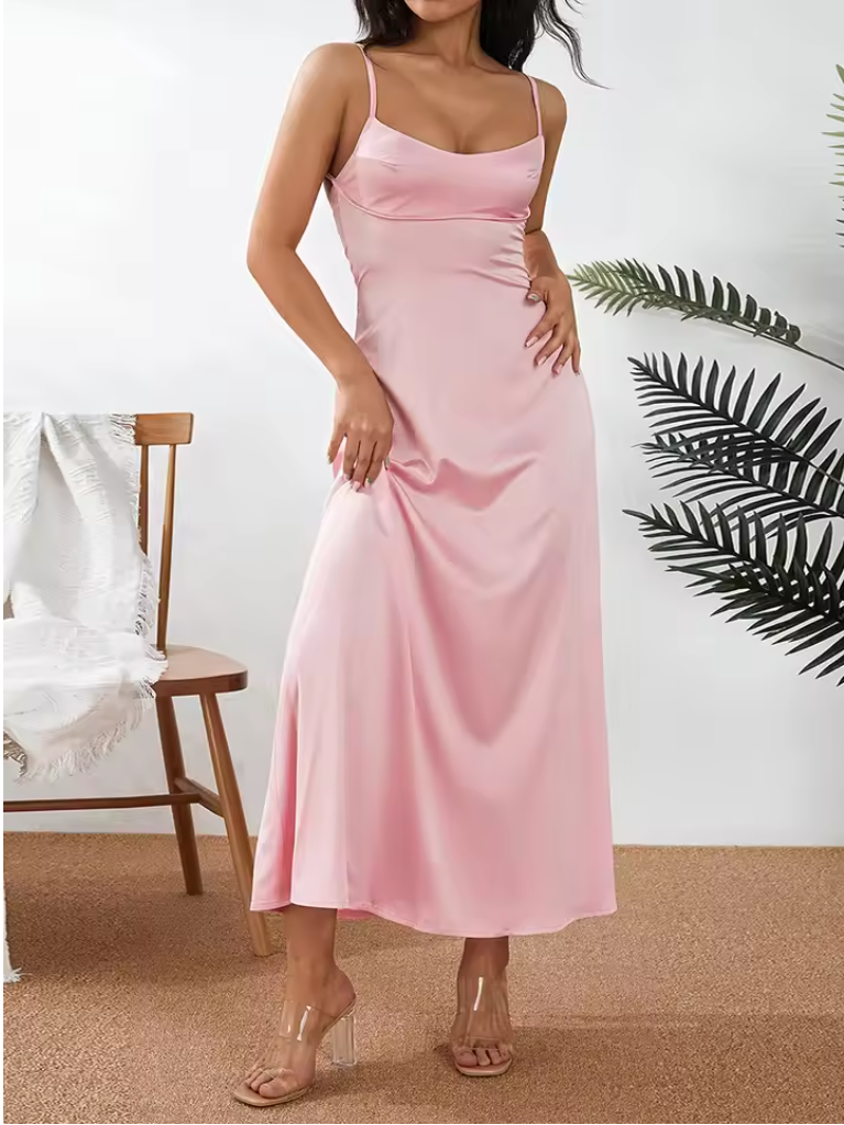 Simple Pink V-neck Spaghetti Strap Mermaid Long Prom Dress, PD38034