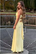 Sexy V-neck Yellow Cut Out Mermaid Long Prom Dress with Bow Detailing, PD382015