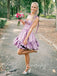 Purple Square Ruffles A-line Short Homecoming Dress with Tie Shoulder, HC382289