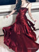 Elegant  Burgundy Spaghetti Straps Ruffles Maxi Prom Dress, Formal Dress, PD382286