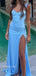 Unique Side Slit Sweetheart Blue Soft Satin Long Prom Dress, Evening Dress, PD382260