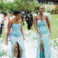 Mismatched Blue Sweetheart Side Slit Mermaid Long Bridesmaid Dress, PD3182