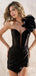 Elegant  Black Sweetheart One-Shoulder Ruffle Short Homecoming Dress, HC382284