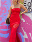 Sexy Red Spaghetti Straps Sleeveless Mermaid Floor Length Prom Dress, PD3684