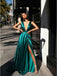 Sexy Green V-neck Sleeveless Side Slit A-line Floor Length Prom Dress, PD3653