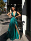 Sexy Green V-neck Sleeveless Side Slit A-line Floor Length Prom Dress, PD3653