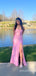 Elegant Spaghetti Straps Square High Slit Pink Maxi Long Mermaid Prom Dress,Formal Dress, PD382269