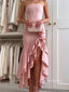 Elegant Strapless Ruffle High Low Pink Prom Dress, Formal Wear, PD382285