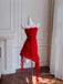 Sexy  Spaghetti Straps Rufflles Asymmetrical Streamers A-line Red Chiffon Mini Homecoming Dress, PD382259