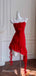 Sexy  Spaghetti Straps Rufflles Asymmetrical Streamers A-line Red Chiffon Mini Homecoming Dress, PD382259