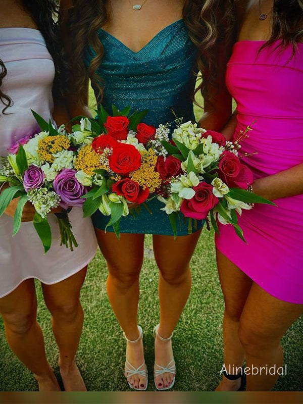 Shimmery Spagthtti Straps Ruched Teal Green Short Homecoming Dress, PD382273