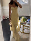 Chiffon Yellow Sweetheart Spaghetti Straps Ruffle Tiered Prom Dress, Party Dress, PD382283
