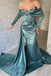 Stunning Green Beading Off the Shoulder Long Sleeves Mermaid Long Prom Dress with Drape, PD3568