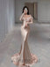 Elegant Nude V-neck Off the Shoulder Mermaid Long Prom Dress, Evening Gown, PD3569