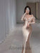 Elegant Nude V-neck Off the Shoulder Mermaid Long Prom Dress, Evening Gown, PD3569