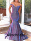 Sexy Off the Shoulder Purple Sleeveless Mermaid Long Prom Dress, PD3543