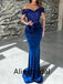 Sparkly Blue Sequins Off the Shoulder Sleeveless Mermaid Long Prom Dress, PD3542