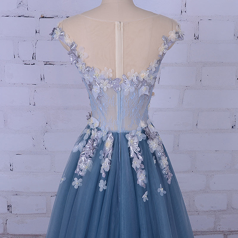 Popular Handmade Flowers V-neck A-line Prom Gown Dresses,PD00046