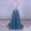 Popular Handmade Flowers V-neck A-line Prom Gown Dresses,PD00046