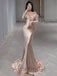 Elegant Nude V-neck Off the Shoulder Mermaid Long Prom Dress, Evening Gown, PD3569