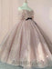 Glamorous Pink Sparkle Off - Shoulder Tulle Ball Gown with Black Bow, PD3620