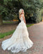 Elegant Ivory V-neck Sleeveless A-line Long Prom Dress, PD3575