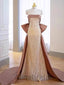 Sparkly Champagne Strapless Sleeveless Sheath Long Prom Dress, PD3574